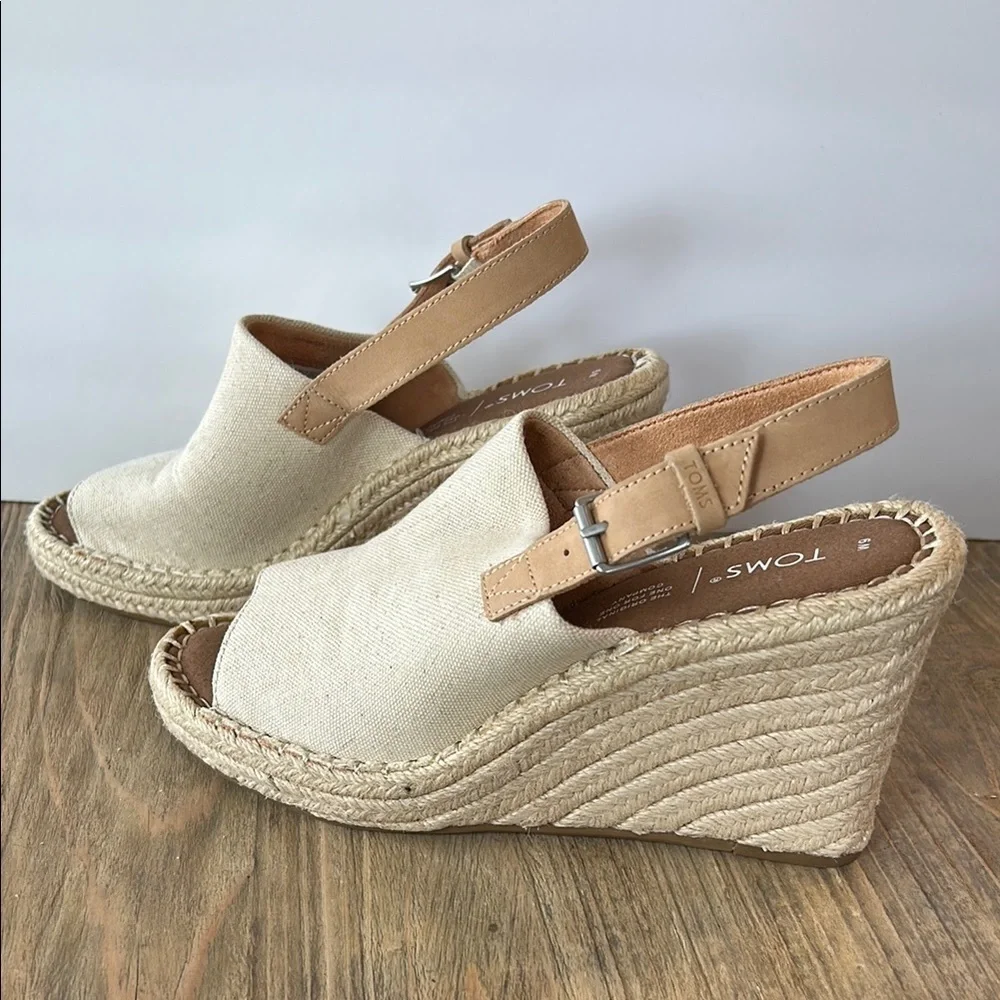 Tom’s Monica Slingback Beige Espadrille Wedge Sandals | 9